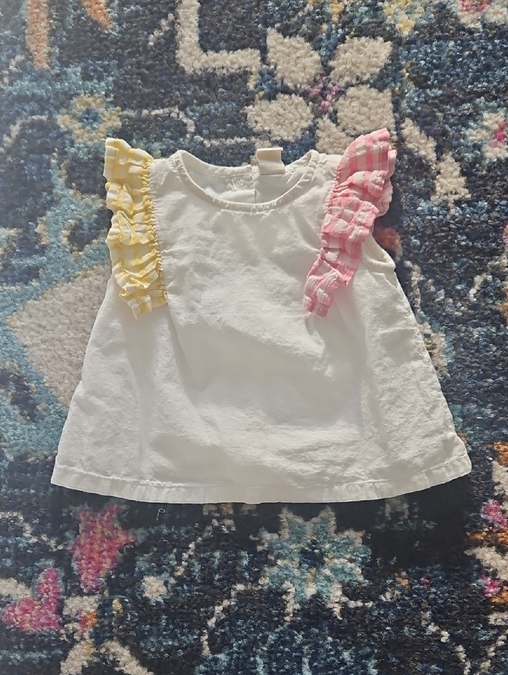 Tucker & Tate White Baby Tank Top w/ Yellow & Pink Ruffle Sleeves Size 12 Month